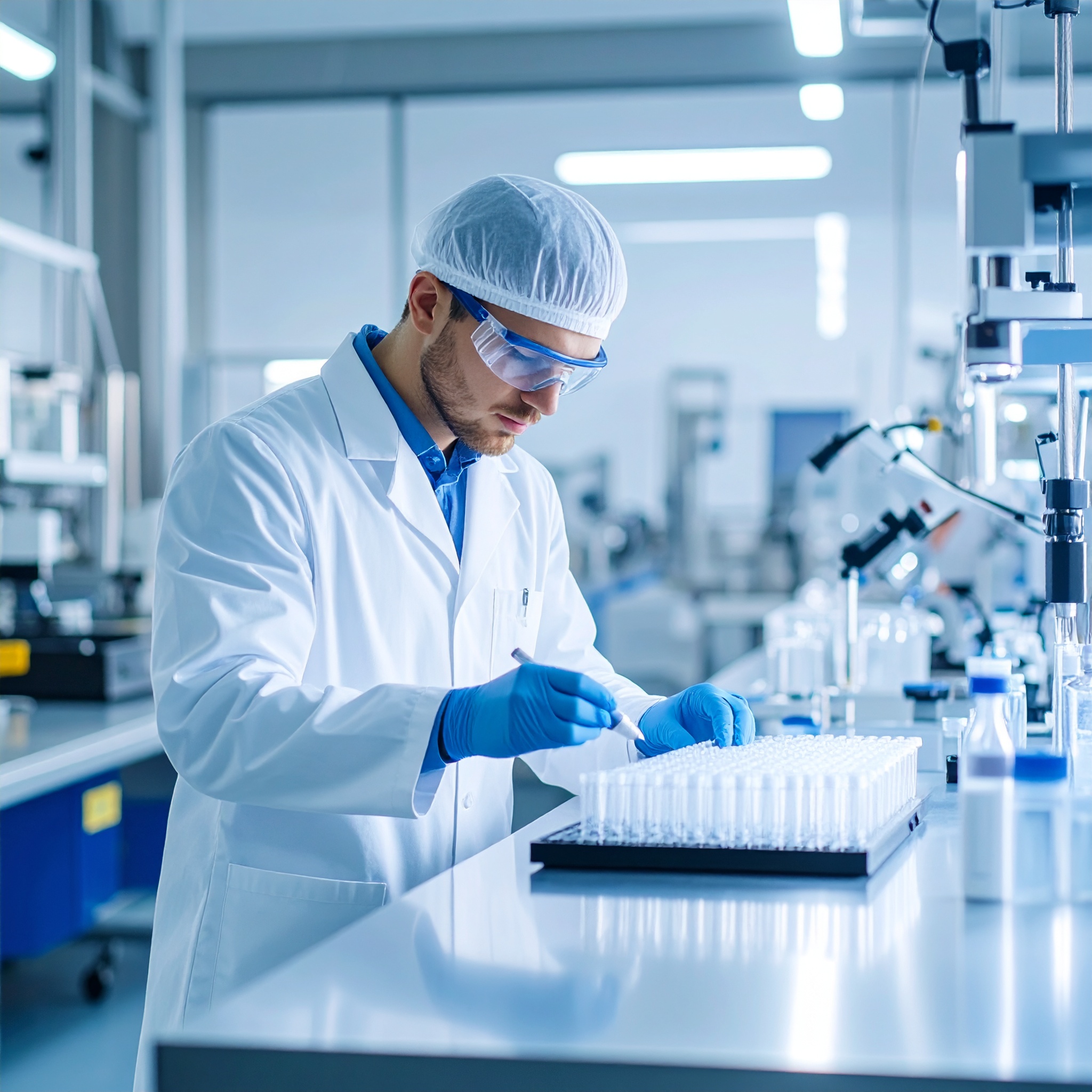 Firefly_A technician in a white lab coat and gloves inspecting a product on a clean lab table 898074