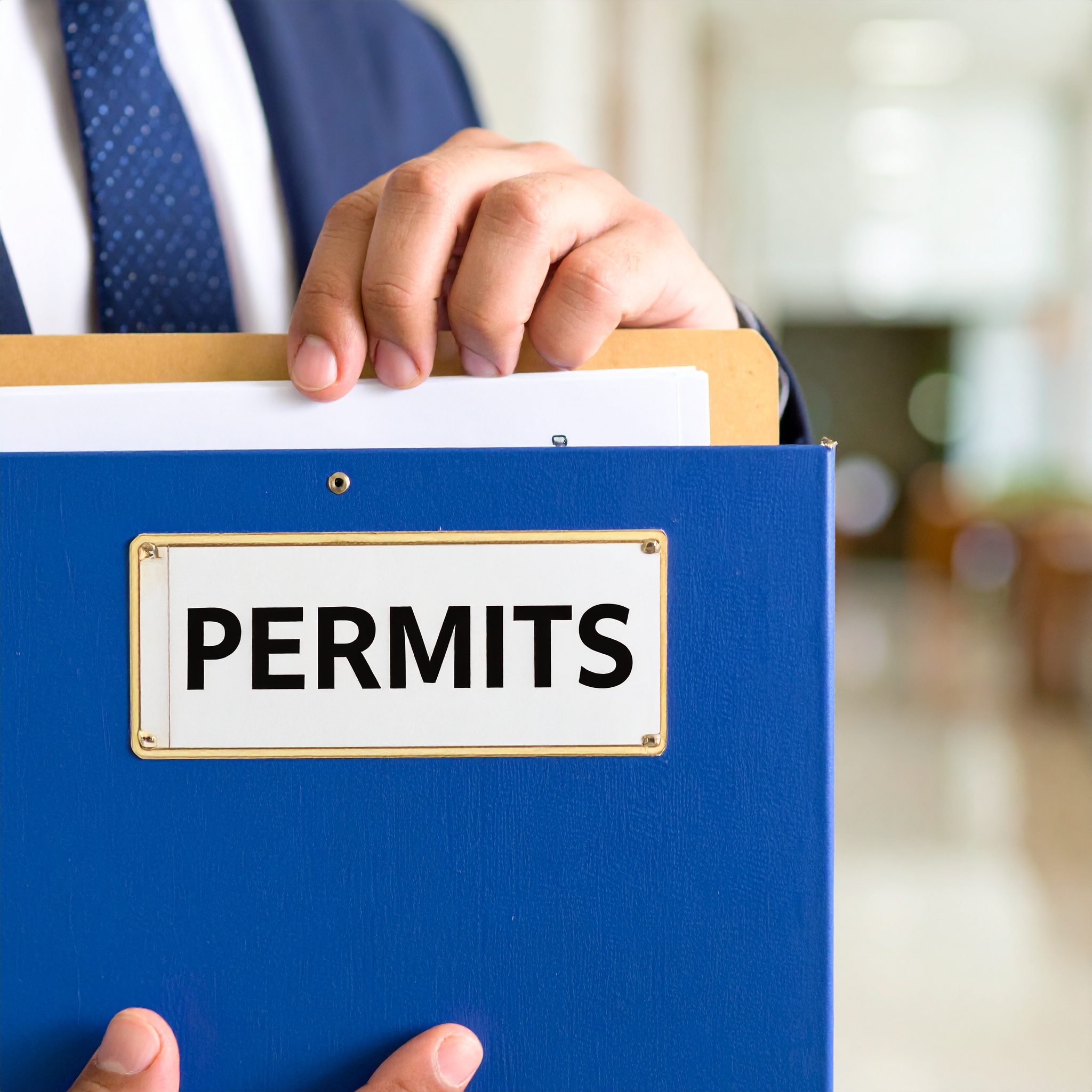 Firefly_Close-up of a professional hand holding a folder labeled “Permits” in bold text. The 820290